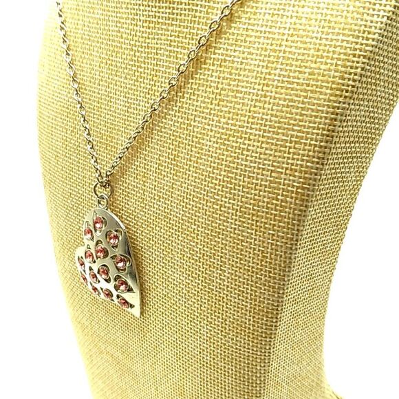 Silver-tone Heart Necklace Red Rhinestones - Picture 12 of 15